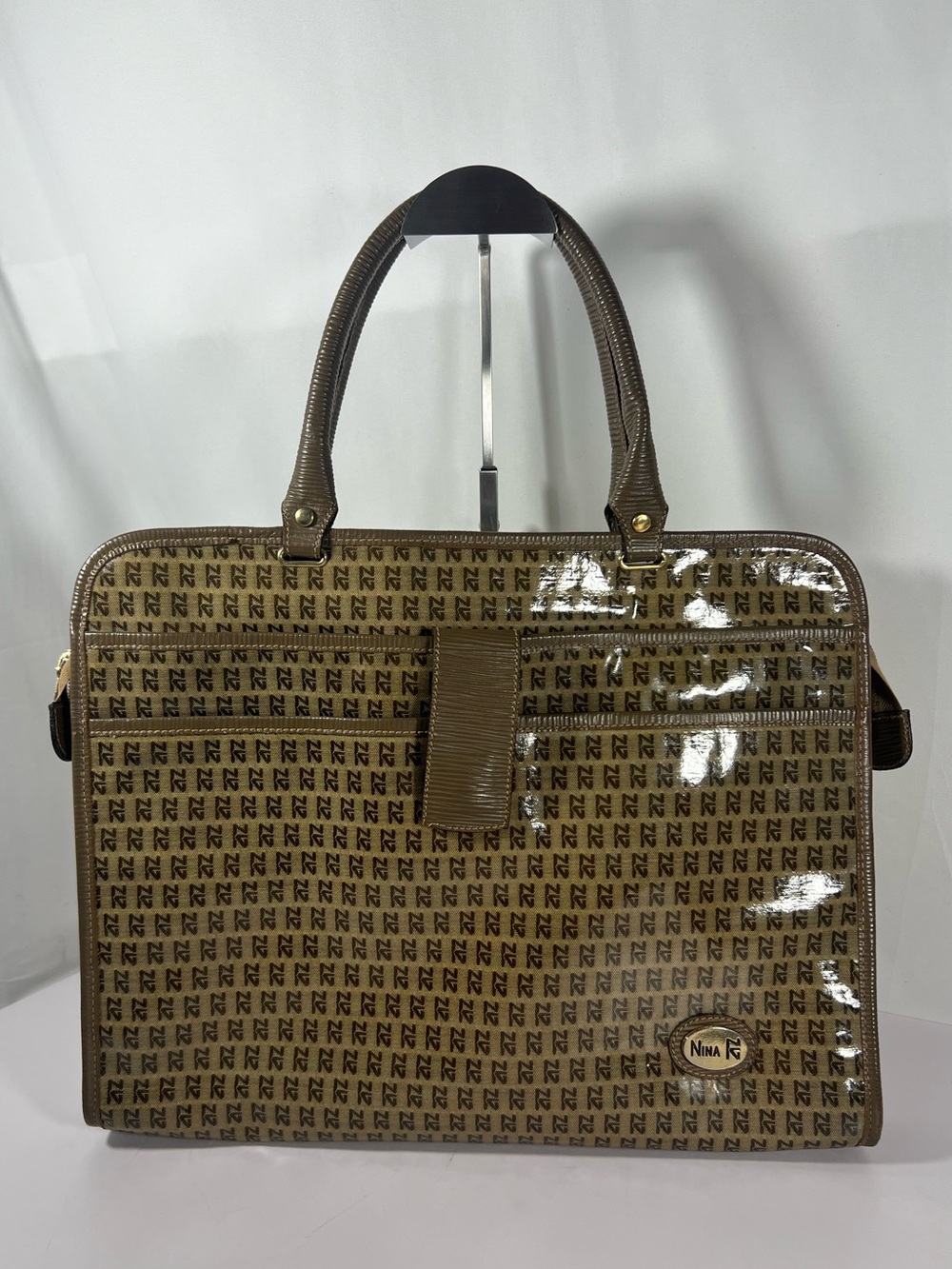 4094: Nina Ricci Monogram Coated Canvas Document Briefcase Laptop Bag